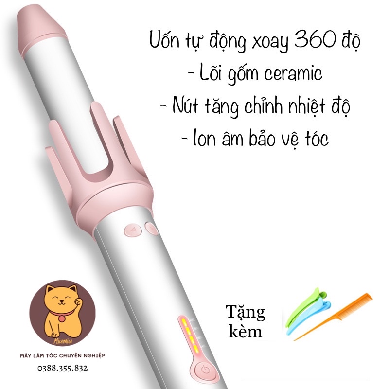 Máy uốn xoăn tự động chất liệu gốm sứ ion âm bảo vệ tóc có chỉnh nhiệt
