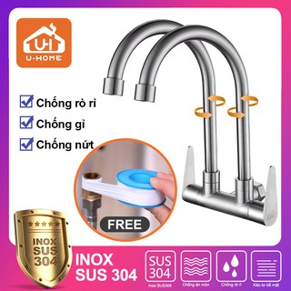 Vòi nước nhà bếp U-HOME bồn rửa đôi Vòi rửa chén lạnh âm tường Inox SUS 304 U-413