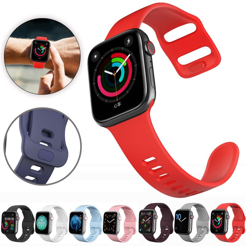 Dây Silicone Khóa Kim Loại Cho Đồng Hồ Apple Watch Series 5 4 3 2 38mm 42mm Iwatch 4 44mm 40mm