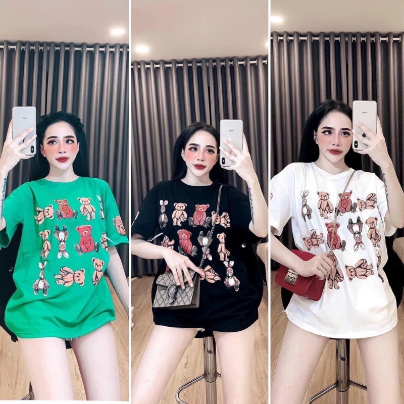Áo Thun Nam Nữ Freesize Phông Áo Dáng Rộng Cotton Hình Gấu Cool Chất Co giãn Cực Mát Mặc Ở Nhà Đi Chơi