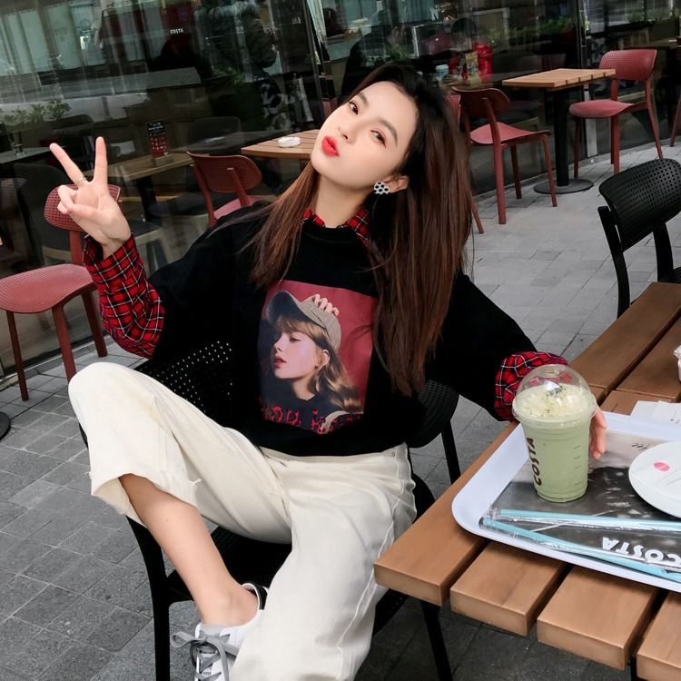 Áo Hoodie Dài Tay Giả Hai Lớp Mới Cho Nữ