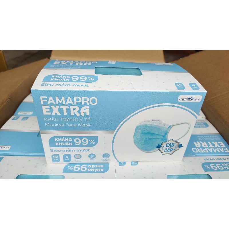 Khẩu trang Famapro Extra 4 lớp, siêu mềm mịn, kháng khuẩn hộp 50 cái