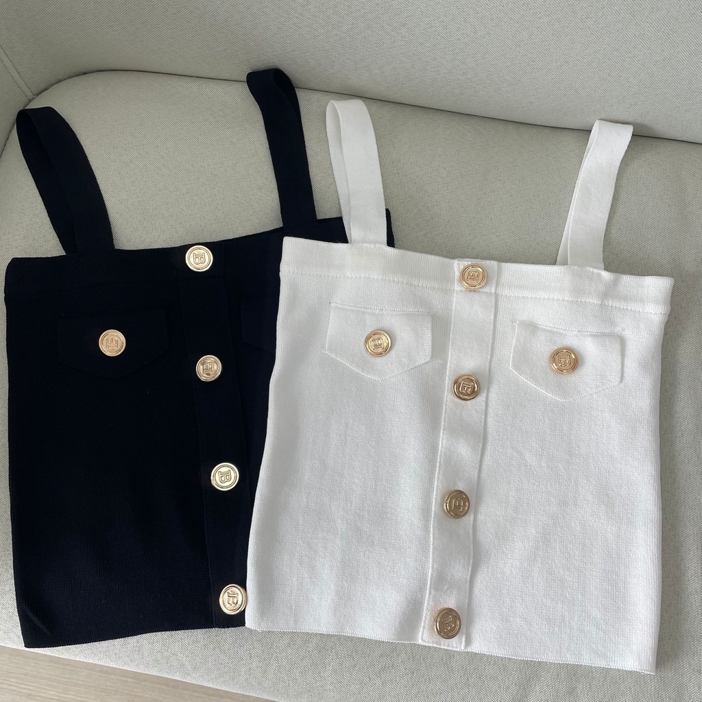 DUNEA Áo Tank Top Dệt Kim Cài Nút In Chữ Quyến Rũ Thời Trang Cho Nữ