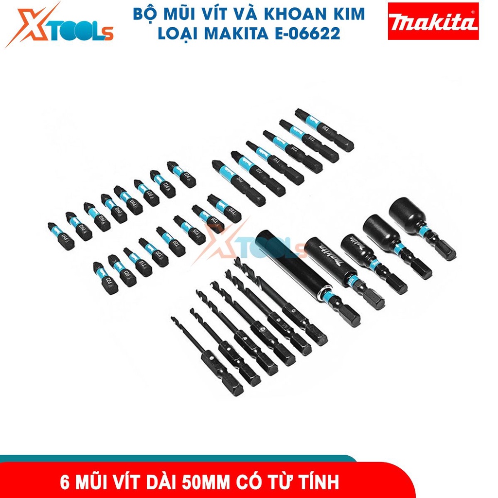 Bộ mũi vít và khoan kim loại Impact Black Makita E-06622 33 chi tiết, chất liệu hợp kim siêu bền bỉ [CHÍNH HÃNG][XTOOLS]