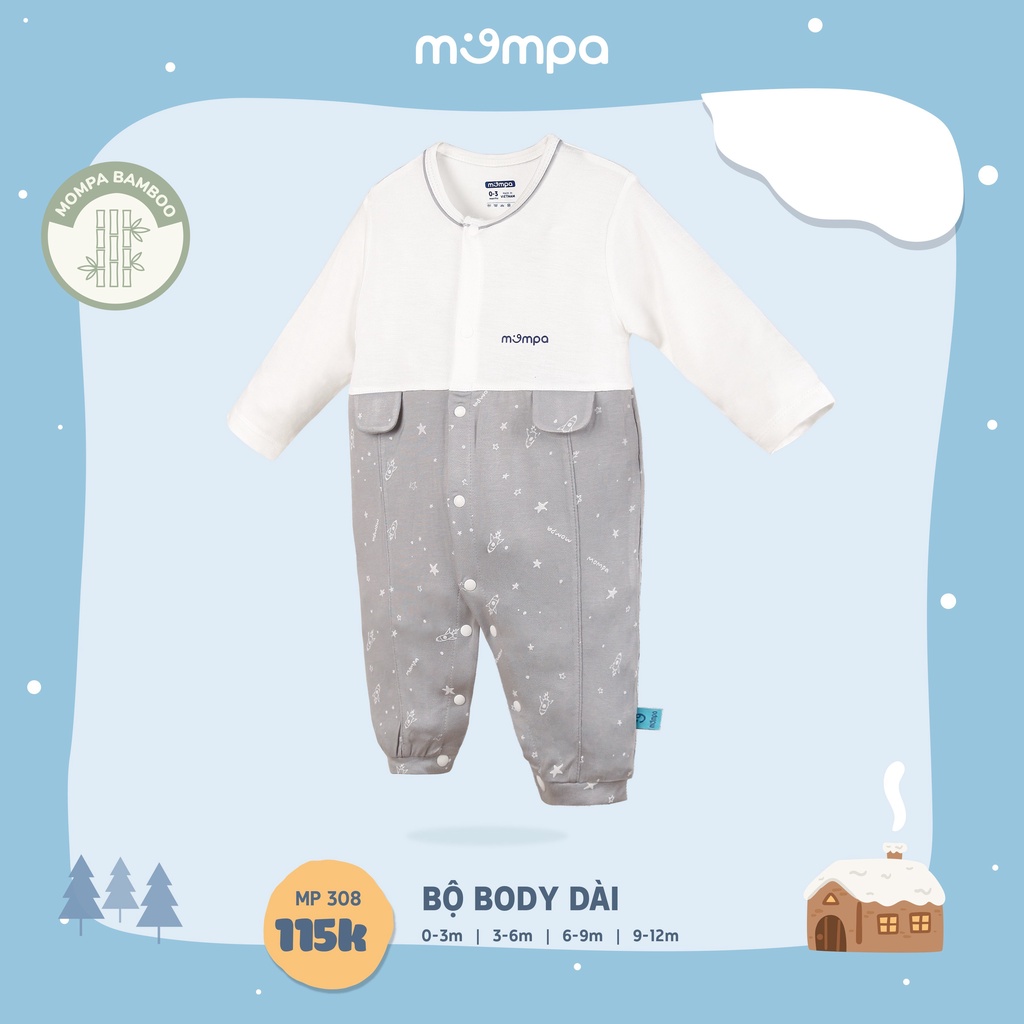 Bộ body cho bé trai và bé gái Mompa - Độ tuổi từ 0-12M của MP308 - Chất vài Bamboo thoáng mát
