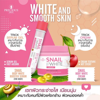 Serum ƙích trắŉg dưỡng ẩm da Snaıl body white booster serum Thái Lan