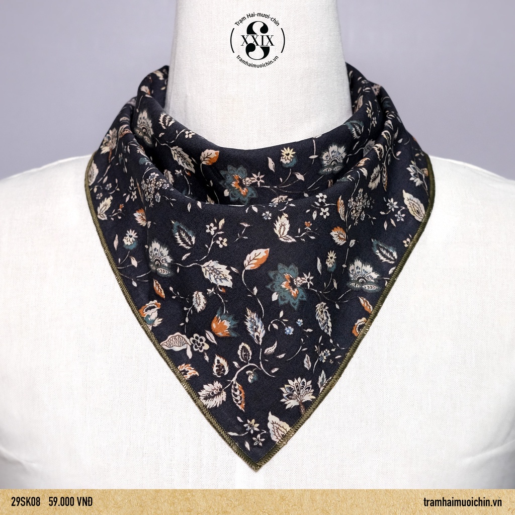 Khăn vuông Bandana Trạm Hai-mươi-chín - Màu xanh Họa tiết hoa
