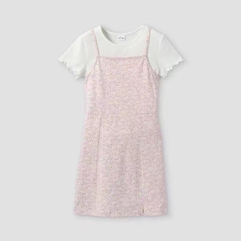 Set váy yếm kèm áo phông bé gái sz đại du xin