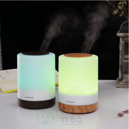 Máy Xông Tinh Dầu Hình Trụ Vân Gỗ Dung Tích 300ml Có Đèn Led Đổi Màu