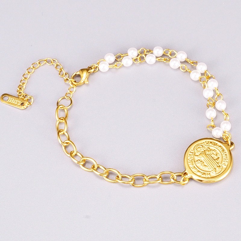 Lắc Tay Ngọc Trai Nhân Tạo Mặt Tròn Titan Ko Han Rỉ TT 3796