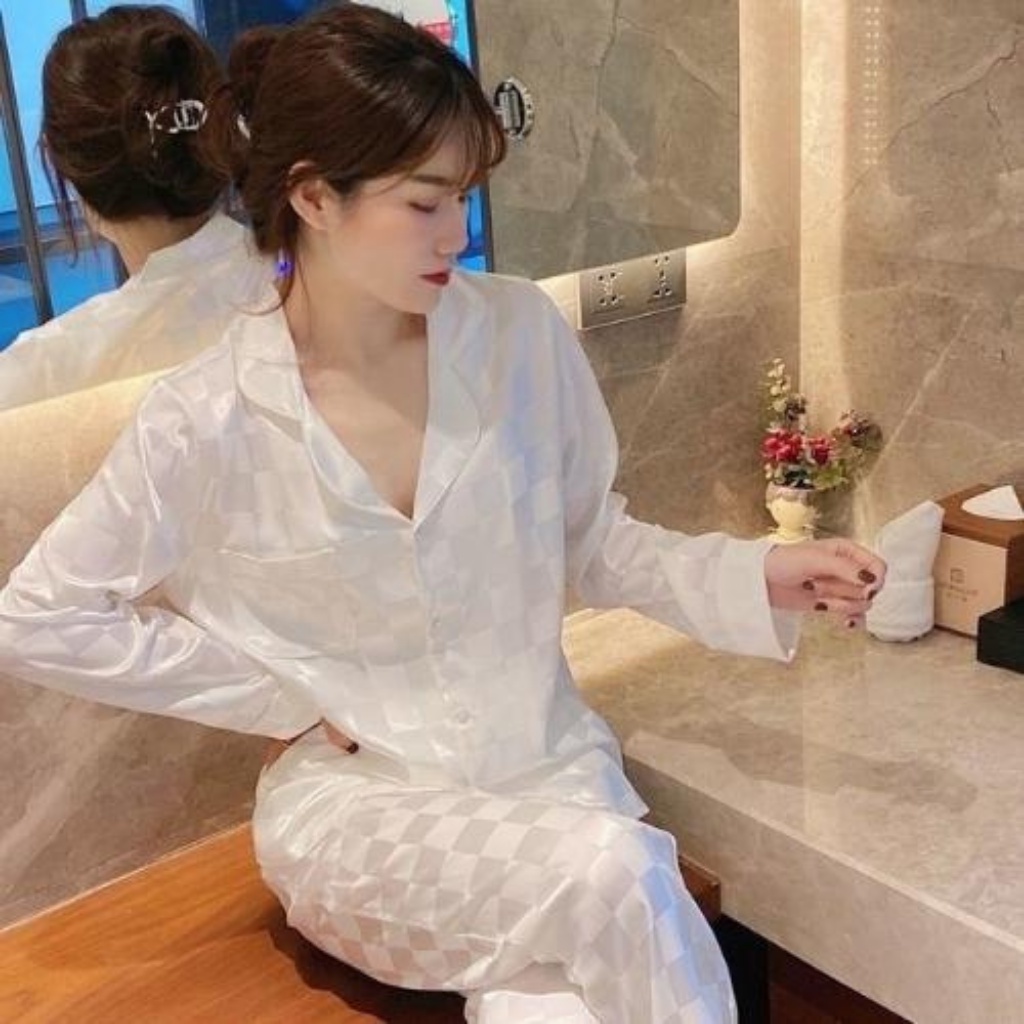 Bộ Pyjama Chất Lụa Gấm siêu hot Tay dài- Quần dài