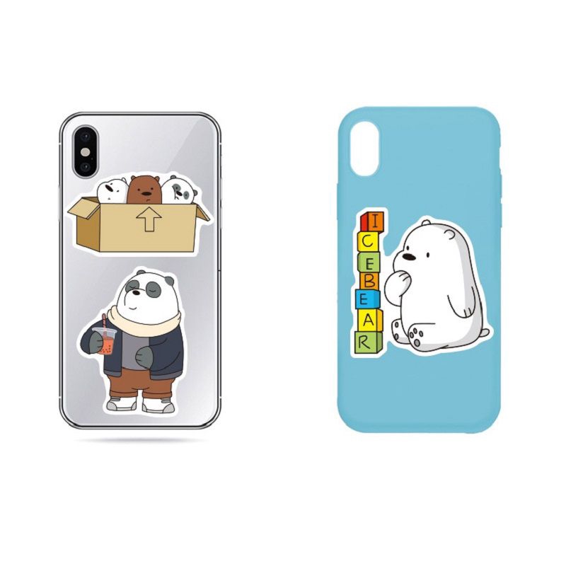 Bộ 37 Miếng Dán Trang Trí Điện Thoại/Va Ly Bằng PVC Chống Thấm Nước Họa Tiết We Bare Bears Dễ Thương