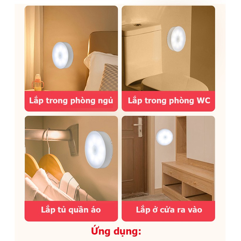 Đèn cảm ứng chuyển động đèn Led dán tường cảm biến thông minh không dây dán tủ quần áo, cầu thang, phòng ngủ...