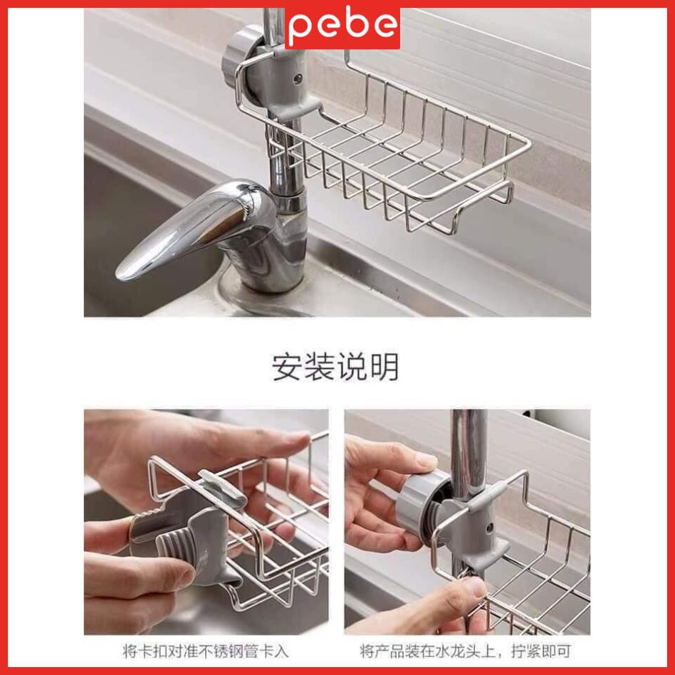 Giỏ inox treo vòi nước để đồ rửa bát