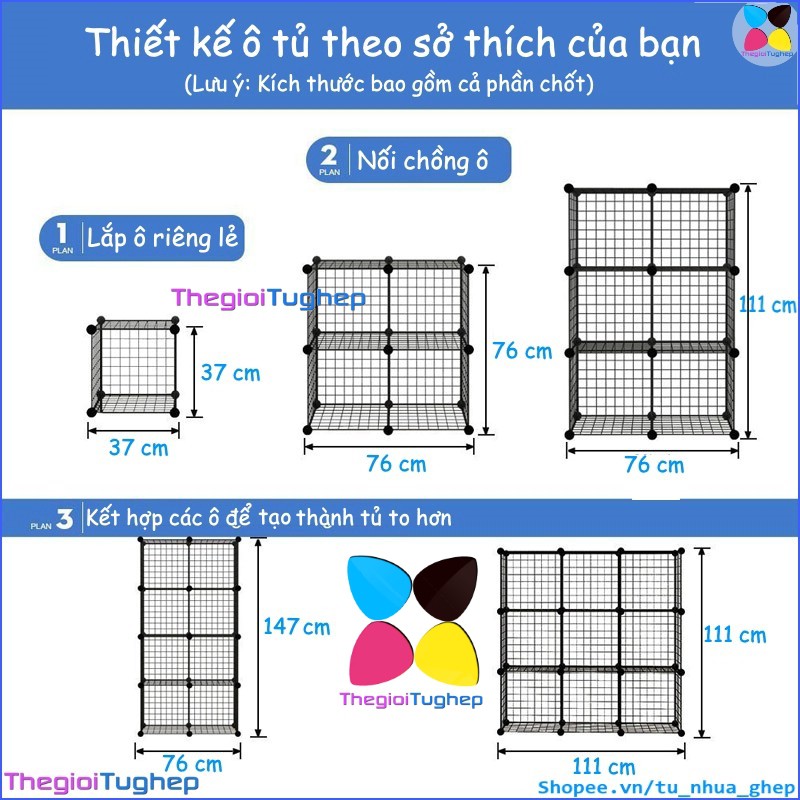 Tủ lưới sắt lắp ghép đa năng hiện đại để sách, đồ dùng trang trí phòng làm việc 9 ô