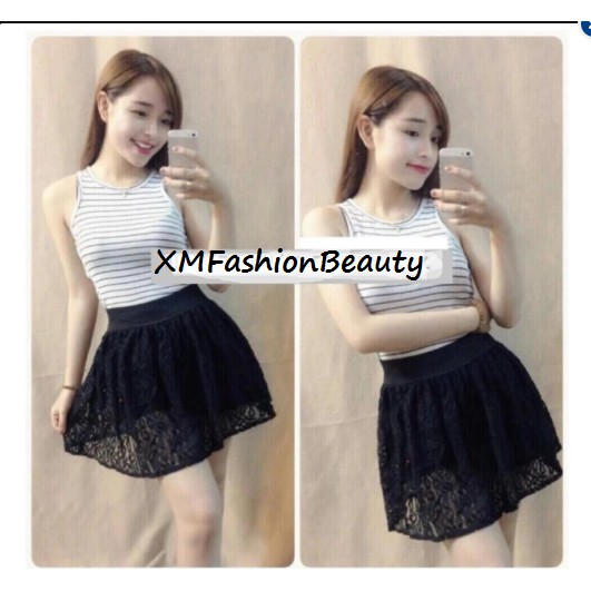 Váy Xòe ren lưng thun Duyên Dáng - XMFashionBeauty- VA002D