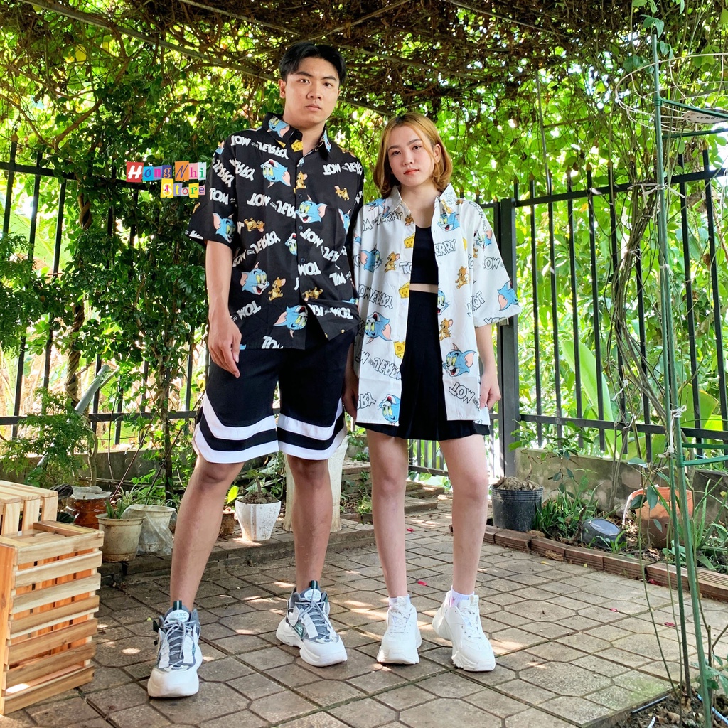 Áo Sơ Mi Hoạ Tiết Hoạt Hình Tom&amp;Jerry Tay Lỡ Dáng Rộng Ulzzang Unisex, Sơ Mi Đi Biển - MM
