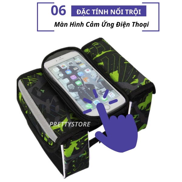 Túi Treo Sườn Xe Đạp Thể Thao Nhiều Ngăn Tiện Dụng Có Ngăn Dựng Điện Thoại Cảm Ứng Tặng Kèm Trùm Bọc Đi Mưa