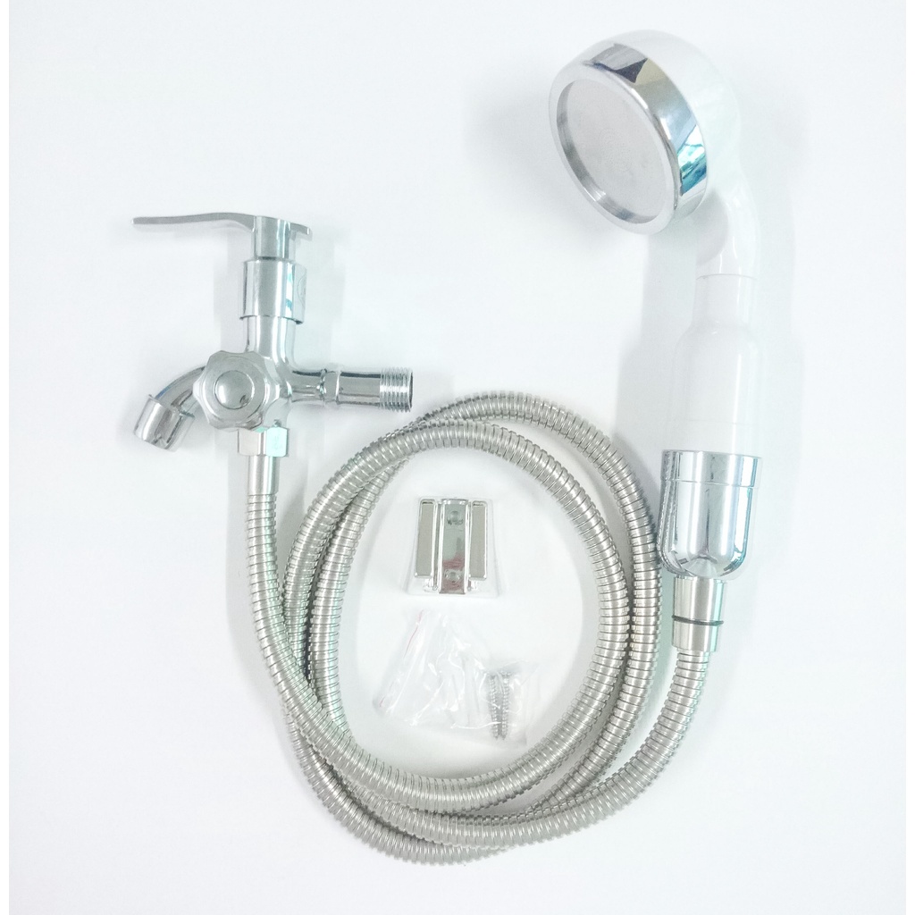 Bộ củ sen chất liệu hợp kim một đường nước lạnh + Tay sen nhựa ABS trắng Bóng lọc to đủ bộ - QM.CS02.TS014B3