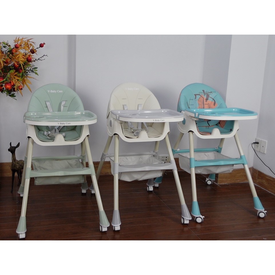 GHẾ ĂN DẶM CAO CẤP V- BABY 909 CÓ BÁNH XE GẤP GỌN NGÃ TỰA LƯNG VÀ GHẾ ĂN DẶM 808 MẪU NÂNG CẤP