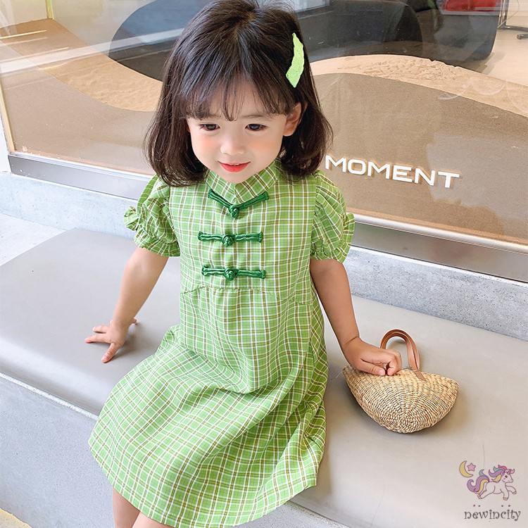 Đầm Kiểu Sườn Xám Tay Phồng Phong Cách Retro Đáng Yêu Thời Trang Hàn Quốc Cho Bé Gái