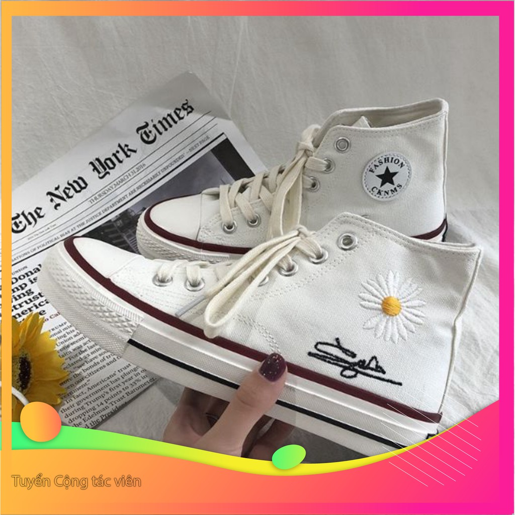 🌼Hot Trend🌼 giày thể thao nữ cao cổ in hình hoa cúc 3 màu đen, vàng, trắng 👟 NEW 2020