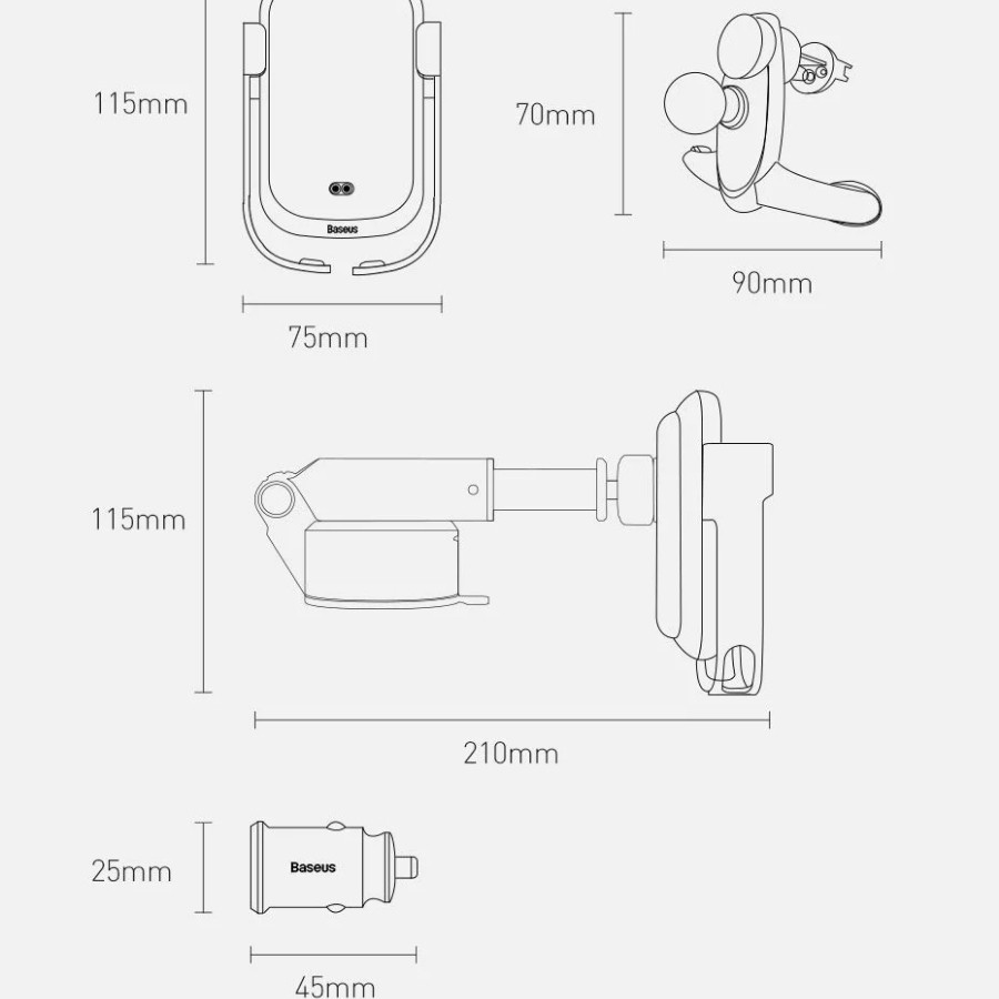 Bộ giá đỡ điện thoại gắn kính hoặc táp lô, kính, khe gió tích hợp tẩu sạc nhanh 30W không dây trên xe hơi Baseus LV589