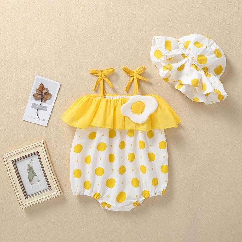 Set đồ mùa hè 2 món gồm áo liền quần không tay + mũ công chúa dễ thương cho bé gái sơ sinh