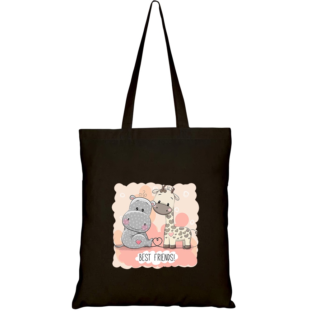 Túi vải tote canvas HTFashion in hình cute cartoon hippo giraffe on HT527