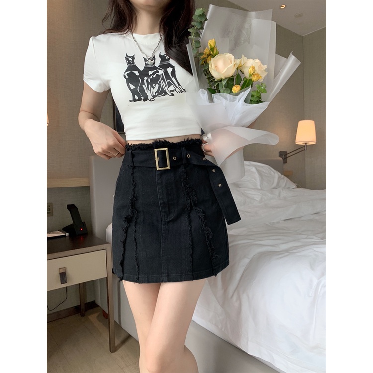 Chân Váy Denim Lưng Cao Phong Cách Hàn Quốc Thời Trang Cho Nữ