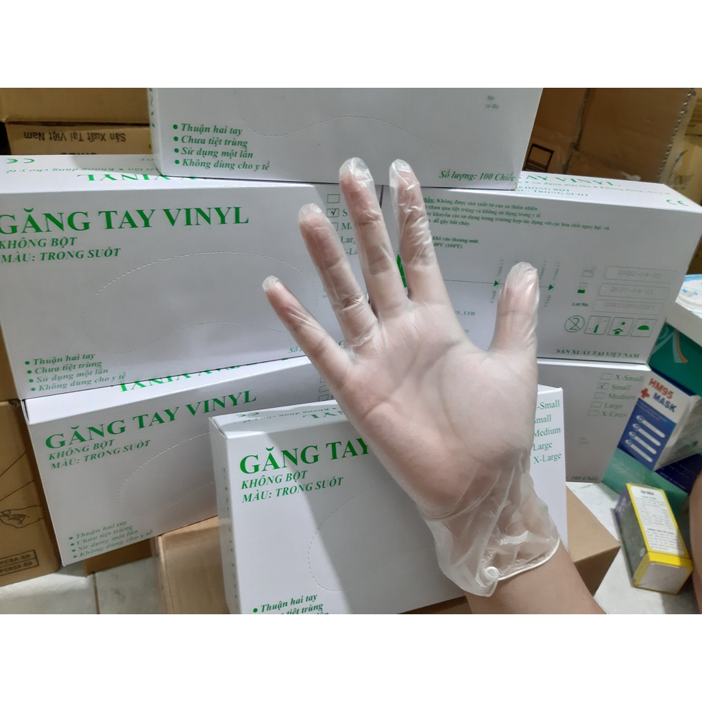 Găng tay cao su trong suốt vinyl Blend dày , dai dùng cho thực phẩm, phun xăm, thẩm mỹ ( Không sử dụng được hóa chất)