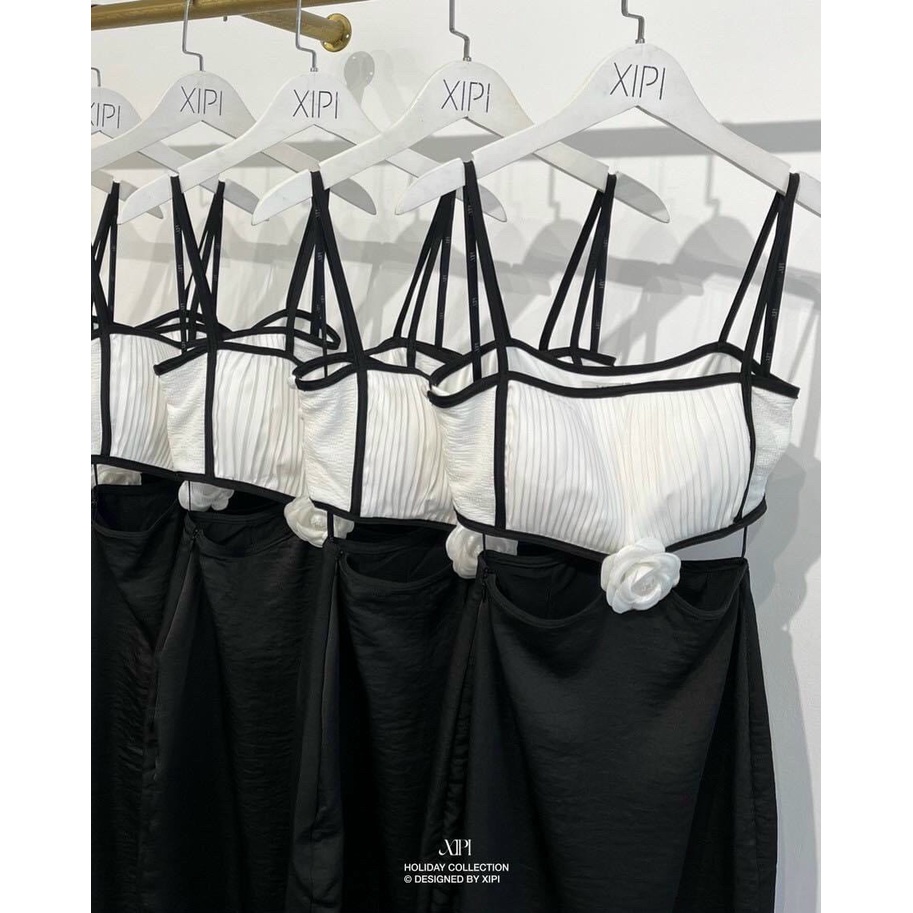 đầm gân hoa dáng suông kiểu khoét eo 2S