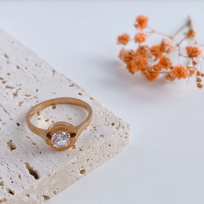 Nhẫn thép titan thiết kế đơn giản đính đá zircon sang trọng thời trang cho nữ
