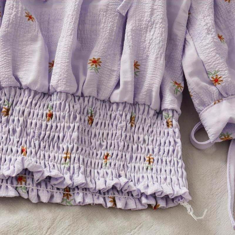 Áo croptop IELGY thắt nơ kiểu Pháp cổ thuyền in hoạ tiết hoa cúc cho nữ