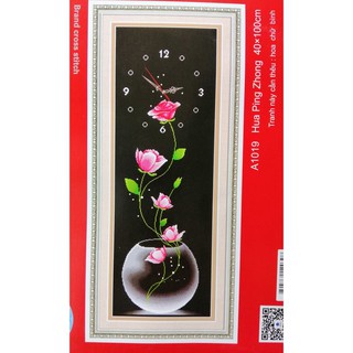 Tranh thêu chữ thập đồng hồ hoa hồng dây A1019 (chưa thêu)