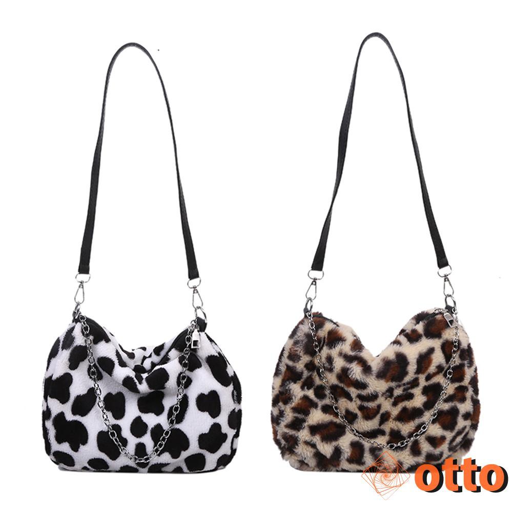 Portable Street Shoulder Chain Purse Women Cow Leopard Top-handle Bag Zipper Small Underarm Handbags