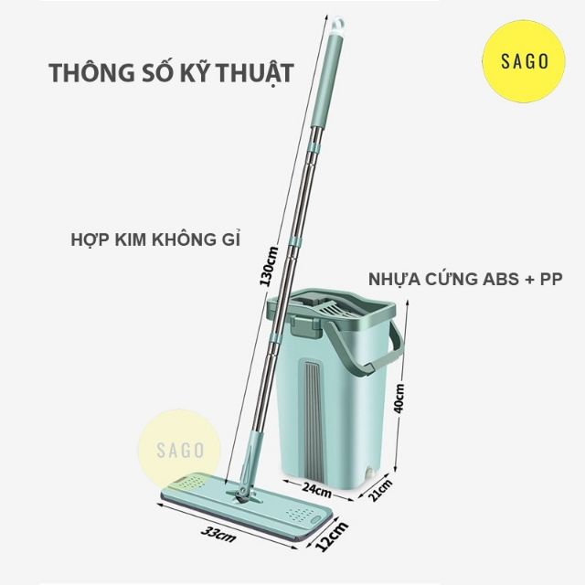 Bộ chổi lau nhà tự vắt kèm thùng ( Kèm 2 bông lau)