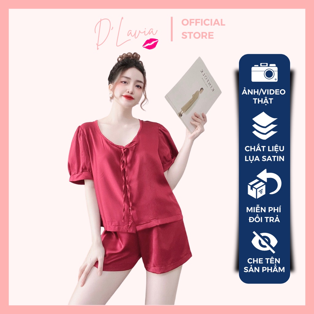 Đồ ngủ nữ mặc nhà tay ngắn lụa satin cao cấp mềm mại thoáng mát đính nút ngọc xinh xắn AN59 - D'Lavia