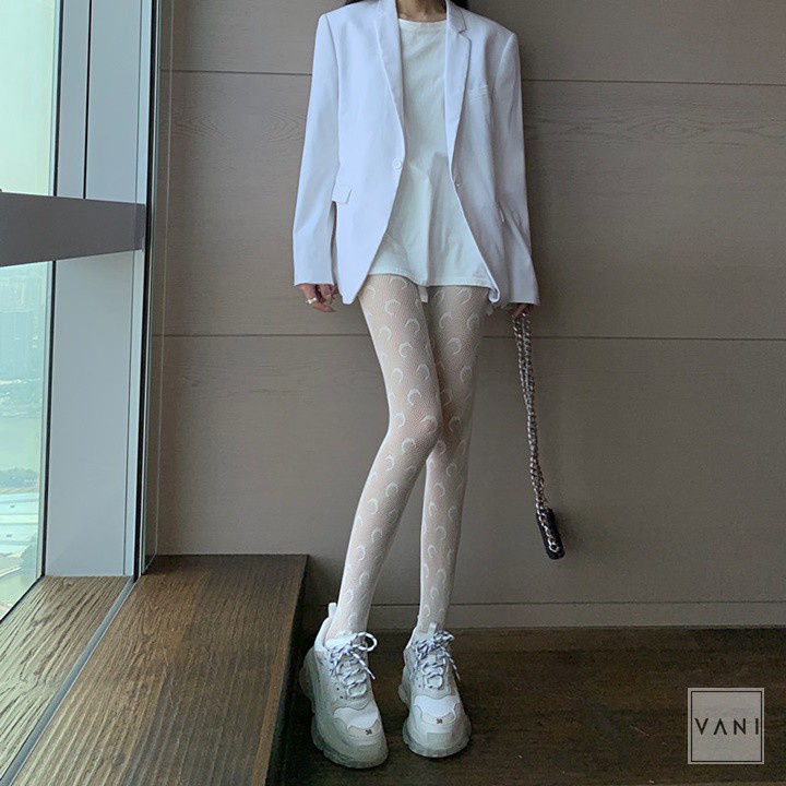 Quần Tất Lưới Xuyên Thấu Phong Cách Lolita Nhật Bản Quần Tất Vớ Ren Lưới Mỏng Họa Tiết Mặt Trăng