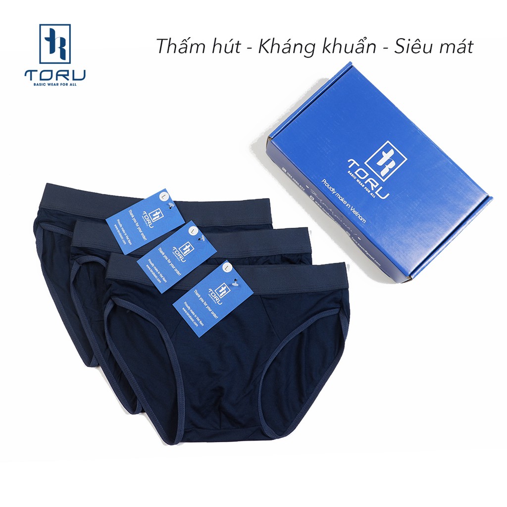 Hộp 3 quần lót nam Chất liệu cotton co giãn thoáng mát, kháng khuẩn cao, màu sắc Basic Đen, Xanh Navy, Xám-