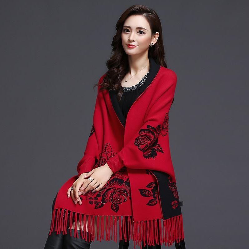 ☫∏ [Áo Choàng Nữ] Khăn Choàng Cổ Dệt Kim Vải Cashmere Phối Tua Rua Hai Cách Sử Dụng Kiểu Retro Hàng Có Sẵn | BigBuy360 - bigbuy360.vn
