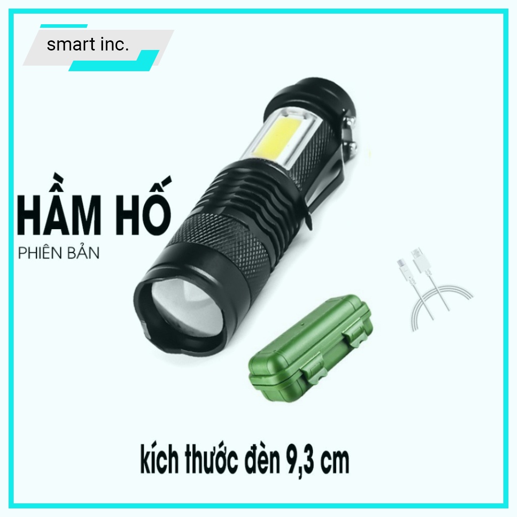 Đèn Pin Led Mini Siêu Sáng Cầm Tay Có Zoom Phóng To Thu Nhỏ Sạc Pin USB