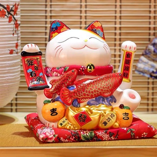 Mèo Thần Tài Sứ , Mèo May Mắn Maneki Neko 26 cm. Vẩy Tay Gọi Khách BÁT PHƯƠNG KHAI TÀI