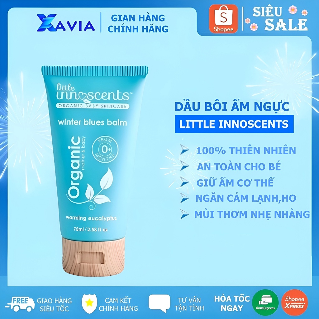 Dầu bôi ấm ngực Organic Little Innoscents cho bé 75ml (XV)