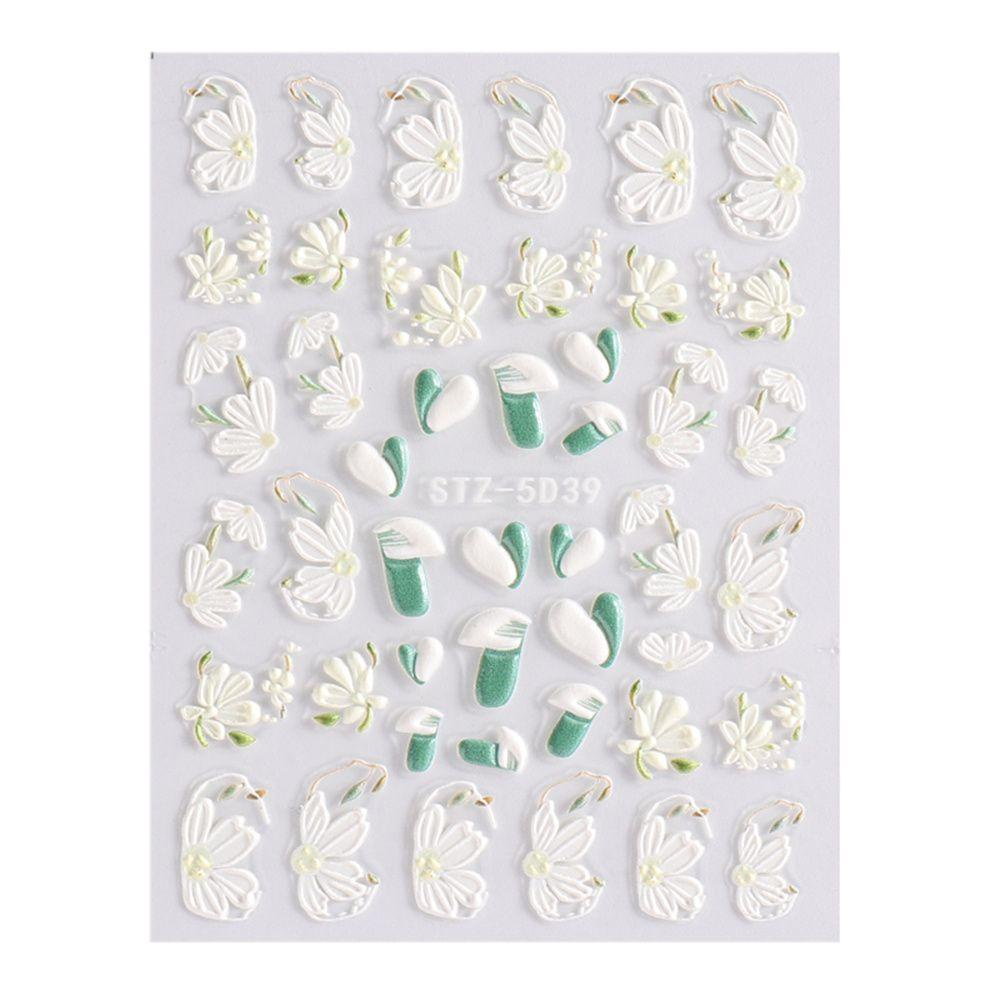 Miếng Dán Trang Trí Móng Tay In Họa Tiết Hoa Trà Màu Trắng Sang Trọng