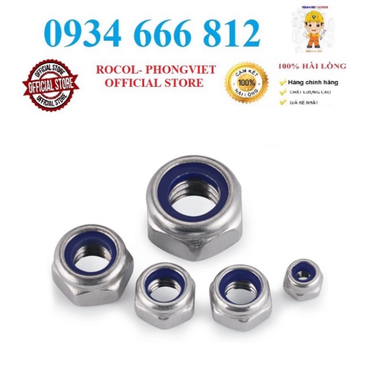 Set 50 cái và 10 cái M4-M12 tán keo ecu khóa nhựa DIN985 INOX 201 M4-M12