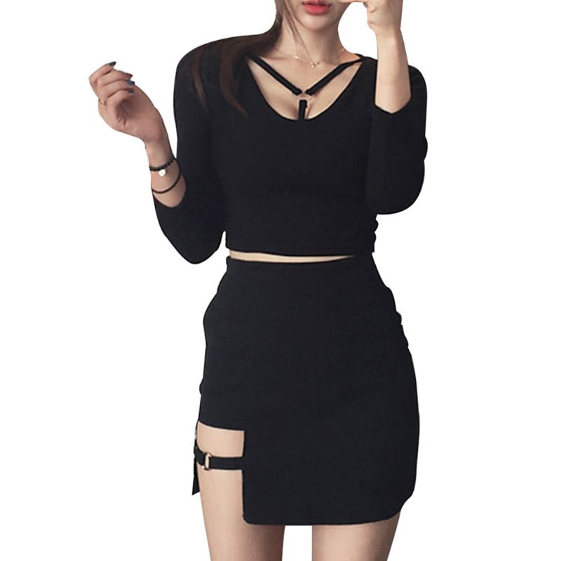 Xiangbao Chân Váy Bút Chì Cotton Mini Lưng Cao Khoét Lỗ Không Đối Xứng Quyến Rũ Thời Trang Mù