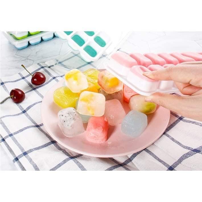 [Rẻ vô địch] Khay trữ đồ ăn dặm cho bé, khay làm đá bằng silicone dẻo có nắp đậy💕FREE SHIP💕 an toàn vệ sinh