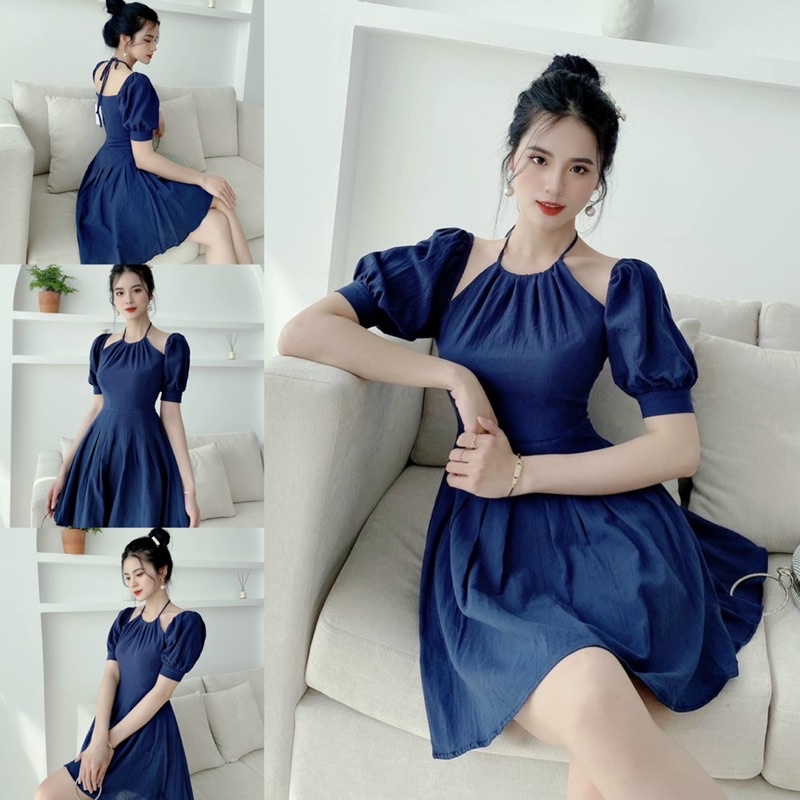 Đầm dự tiệc cổ yếm tùng xếp li siêu xinh