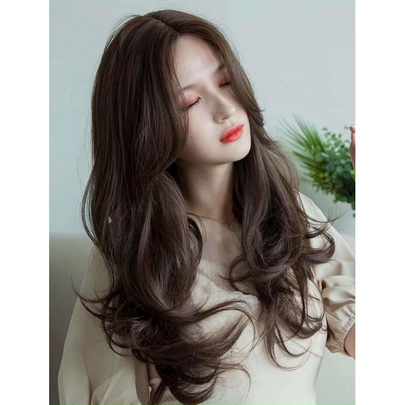 tóc giả 2 mái xoăn ❤️ freeship 50k❤️ tóc giả 2 mái hất xoăn+ tặng lưới chùm
